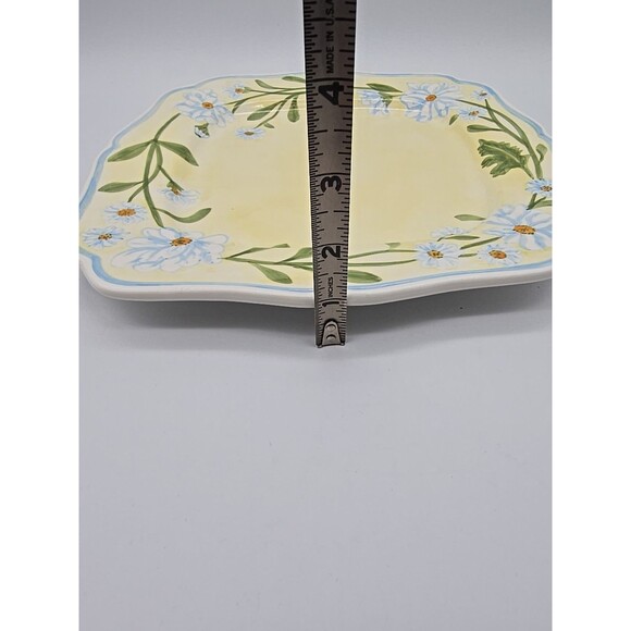Block 2001 Daisy Chain 10.5" Dinner Plate Yellow & Light Blue with White Daises - Picture 6 of 8